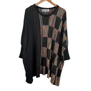 PATRIZIA LUCA MILANO‎ Knit Poncho Women's Size M/L Black Multi-Color Top